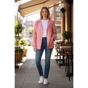 Linda Allard Ellen Tracy Pink 100% Linen Open Front Blazer Jacket Petite 8 8P